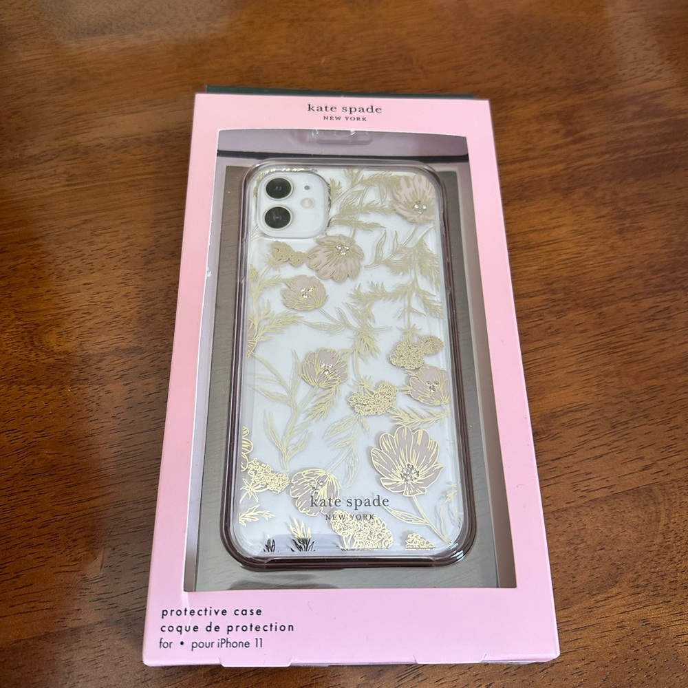 Kate Spade Gold and Pink Floral iPhone 11 Case with Protective Bumpers